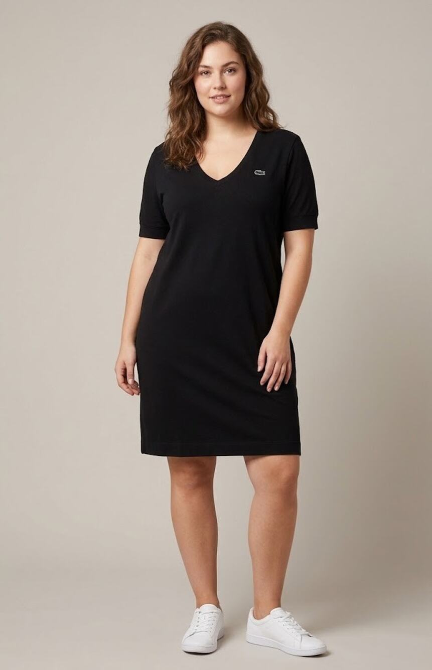 Lacoste Relaxed V-Neck Jersey T-Shirt Dress Short Sleeve Black XL